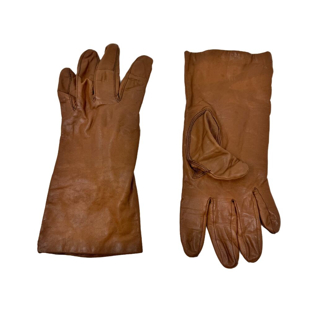 Vintage Honey Brown Leather Winter Dress Gloves Womens size S/M Lined - Picture 4 of 12